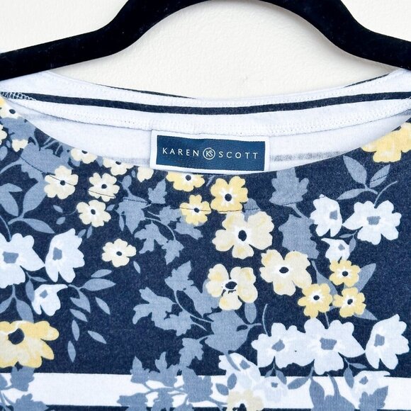 Karen Scott Floral Stripe Tee PM | Cottagecore Coastal Casual | Recycled Cotton - Picture 3 of 6
